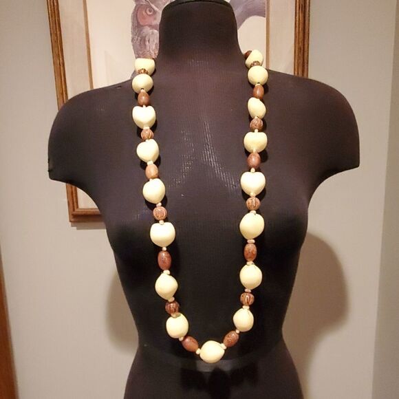 Kukui Nut & Wooden Bead Necklace - Picture 1 of 3